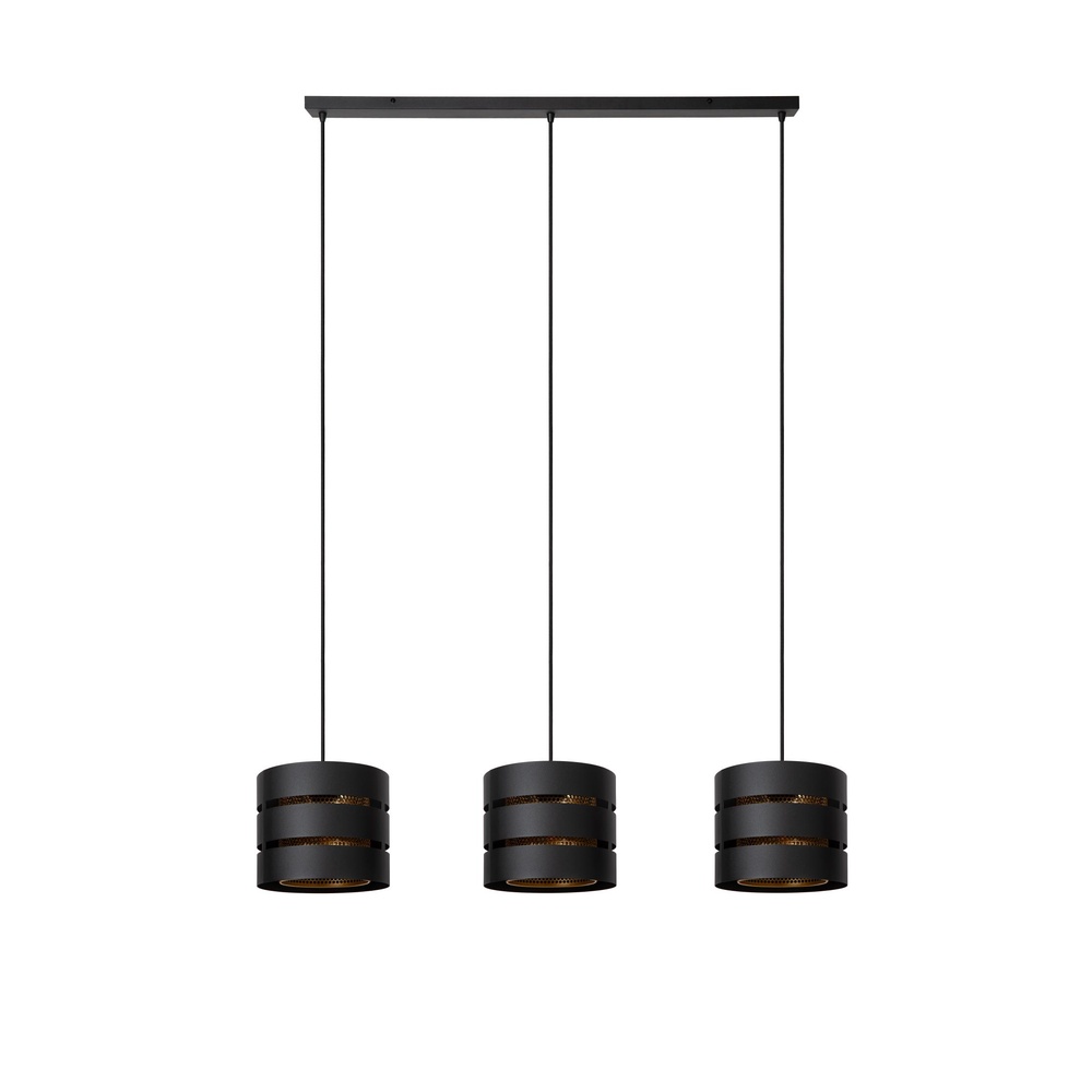 Lucide HanglampRosas 3-lichts zwart met goud - 21433/03/30